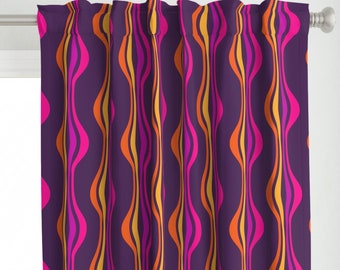 Groovy 1970s Curtain Panel - Hot Pink Bright Colors Retro Seventies Dark Purple  Custom Curtain Panel - Grape Expectations by delfuneum -