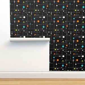 Space Age Non-Pasted Wallpaper - Ballastic by tonyanewton - Midcentury Modern Atomic Age Retro Black Wallpaper Double Roll by Spoonflower