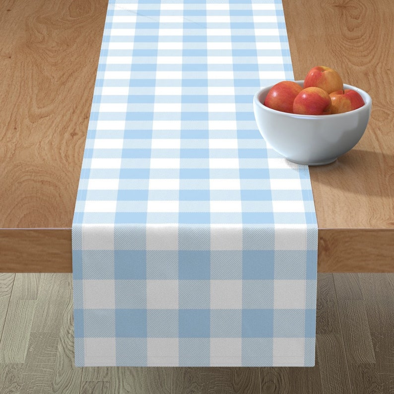 Big Buffalo Plaid Blue And White by sugarpinedesign Checked Table Runner Retro Blue Plaid Cotton Sateen Table Runner by Spoonflower