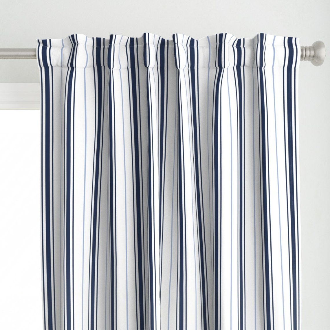 French Ticking Curtain Panel Navy Carolina Blue Stripe Prep Etsy
