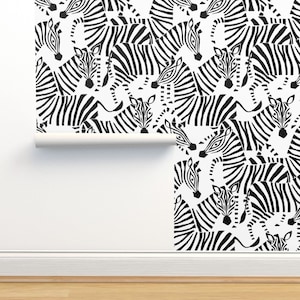 Abstract Zebra Non-Pasted Wallpaper - Zebra Black And White by heleen_vd_thillart - Animal Print Wallpaper Double Roll by Spoonflower