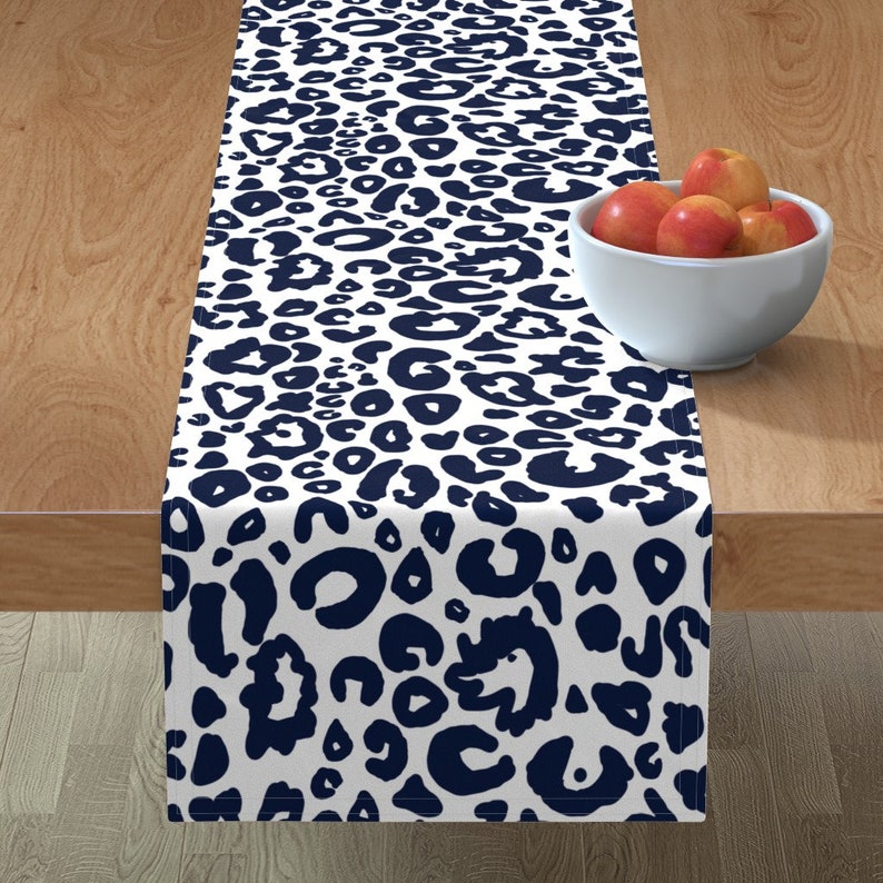 Animal Print Table Runner Cheetah Chic Navy On White by Etsy