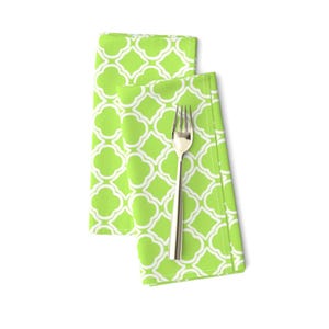 Lime Green Trellis Dinner Napkins (Set of 2) - Trellis Green by lulabelle - Preppy Palm Beach Apple Green  Cloth Napkins by Spoonflower