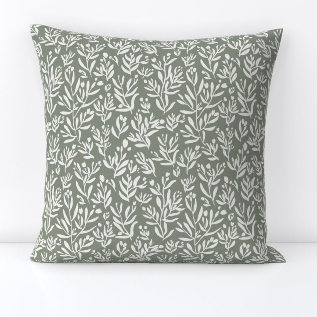 Dark Sage Green Throw Pillow Peaceful Leaves by Julietasflowers