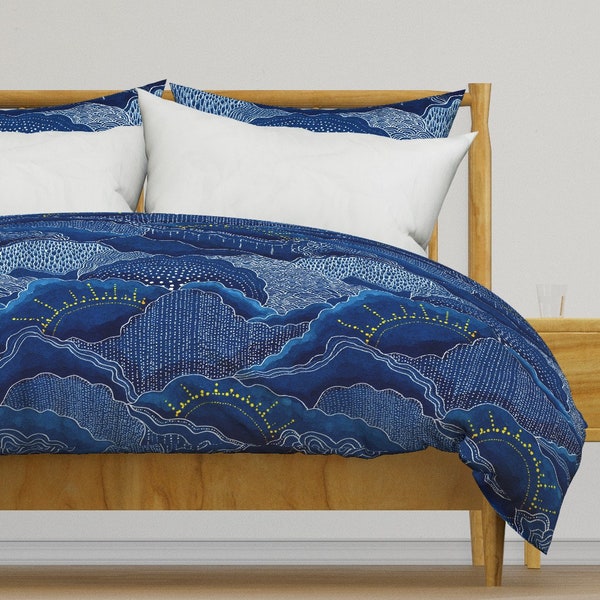 Indigo Clouds Bedding - Stormy Clouds by art_for_joy_studio - Rainy Sky Dark Blue  Cotton Sateen Duvet Cover OR Pillow Shams by Spoonflower