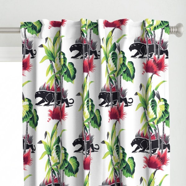 Vintage Style Jungle Curtain Panel - Barkcloth Style Panther by raqilu - Retro 1950s Tropical Novelty  Custom Curtain Panel by Spoonflower