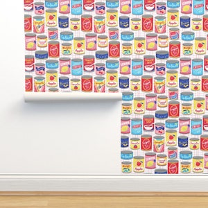 Retro Kitchen Commercial Grade Wallpaper - Vintage Canned Goods by whimsical_brush - Retro Kitchen Tins Wallpaper Double Roll by Spoonflower