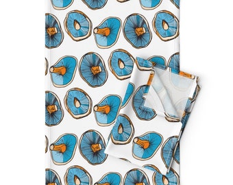 Woodland Mushroom Tea Towels (Set of 2) - Mushroom Caps by kendrashedenhelm - Blue Orange Psychedelic Linen Cotton Tea Towels by Spoonflower