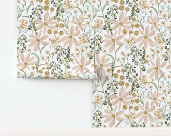 Country Floral Non-Pasted Wallpaper Watercolor Wildflower Summer Farm Girl - Daisy Dreams Jumbo by indybloomdesign Wallpaper by Spoonflower