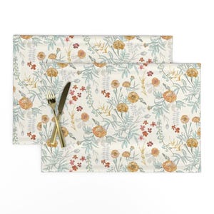 Yellow Placemats (Set of 2) - Marigold Love (cream) by nouveau_bohemian - Flowers Floral Retro Spring Summer Cloth Placemats by Spoonflower
