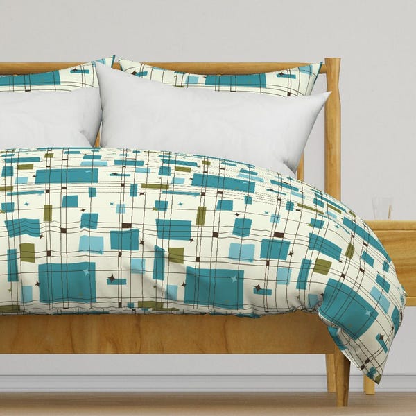 Mid-century Bettwäsche - Take 5 von studiofibonacci - Mod Retro Jazz Baumwollsatin Bettbezug ODER Kissenbezüge von Spoonflower