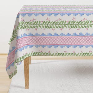 Colorful Preppy Tablecloth - Celia Cornflower Blue by danika_herrick - Floral Stripe Botanical Cotton Sateen Tablecloth by Spoonflower