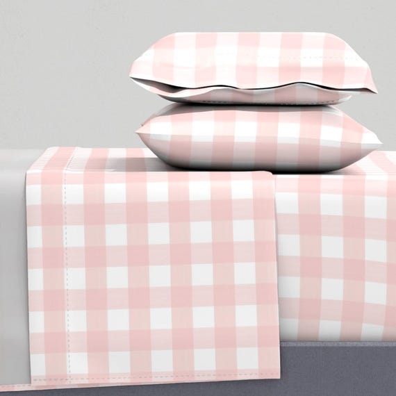 Pastell Rosa karierte Bettwäsche - Ballettschuh von danika_herrick - Landhaus Chic Baumwollsatin Bettwäsche von Spoonflower