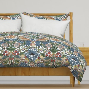 William Morris Bedding - Strawberry Thief by peacoquettedesigns - Victorian Cotton Sateen Duvet Cover OR Pillow Shams by Spoonflower