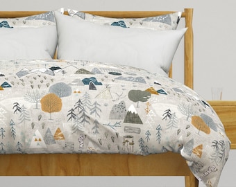 Outdoor Adventure Bedding - Max's Map Grey by nouveau_bohemian - Woodland Forest Cotton Sateen Duvet Cover OR Pillow Shams by Spoonflower