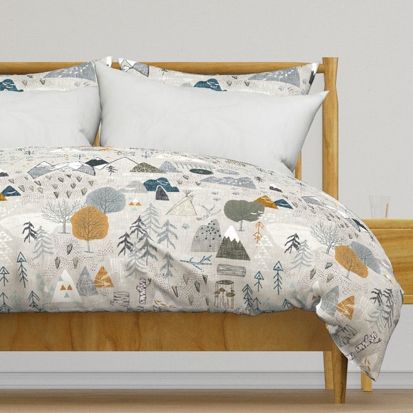 Outdoor Adventure Bedding - Max's Map Grey by nouveau_bohemian - Woodland Forest Cotton Sateen Duvet Cover OR Pillow Shams by Spoonflower