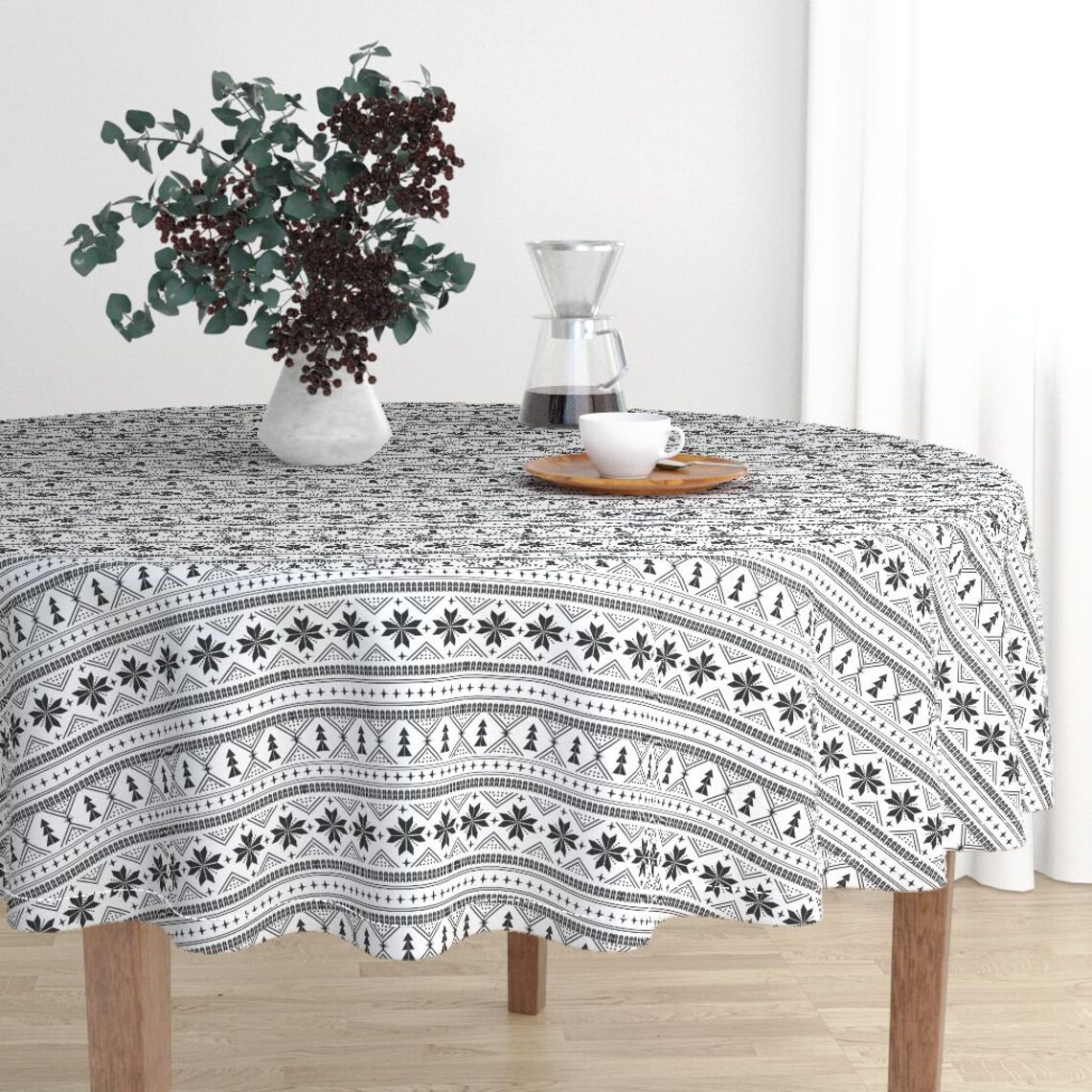 Scandinavian Round Tablecloth Nordic Christmas Minimal Etsy