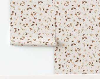 Rustic Non-Pasted Wallpaper Floral Botanical Leaves Autumn Meadow Watercolor - Autumn Leaves Floral by lr-studio Wallpaper by Spoonflower