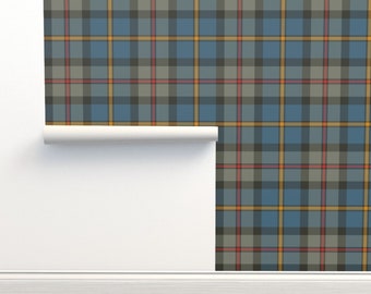 Papier peint tartan de qualité commerciale Hunting - Macleod Green par weavingmajor - Double rouleau de papier peint Macleod Clan gris ardoise par Spoonflower