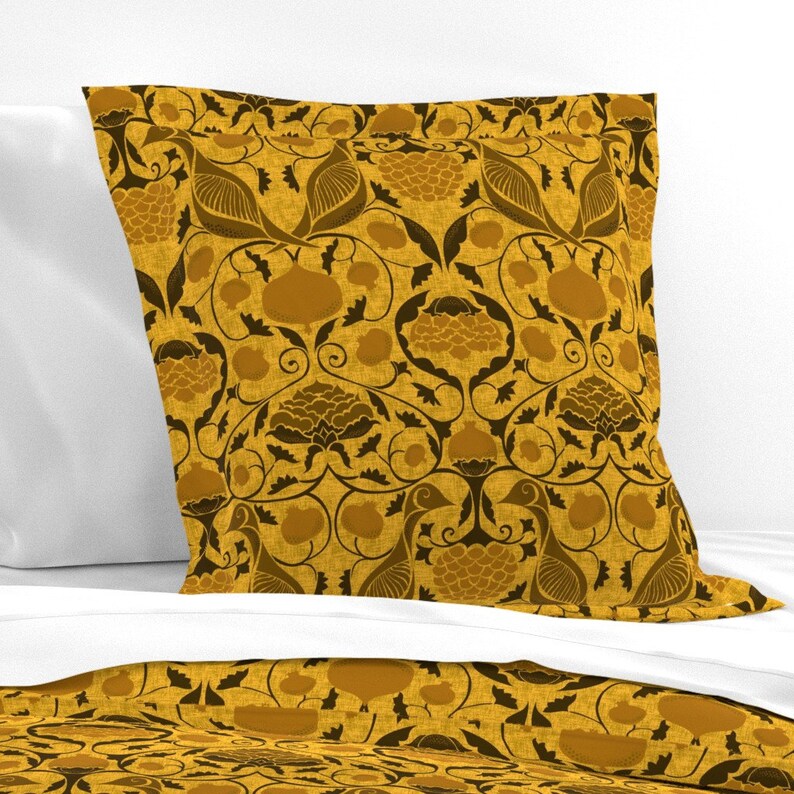 Gold Damask Pillow Sham Partridge and Pomegranate Gold by Etsy