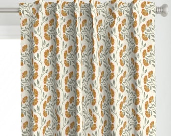 Folk Floral Curtain Panel - Sage Green Bohemian Boho Stripes Block Print Custom Curtain Panel - Floral Stripe by moniquebeaudincollections -
