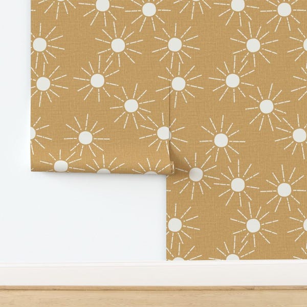 Yellow Sun Non-Pasted Wallpaper Summersunshine Suns Golden Yellow - Scattered Sunshine Jumbo by erin__kendal Wallpaper by Spoonflower