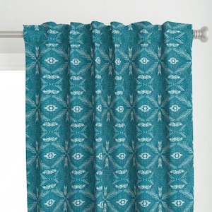 Tribal Curtain Panel - Jungle Boho Geo Teal Blue  by nouveau_bohemian - Boho Home Decor Leaf Palm Teal  Custom Curtain Panel by Spoonflower