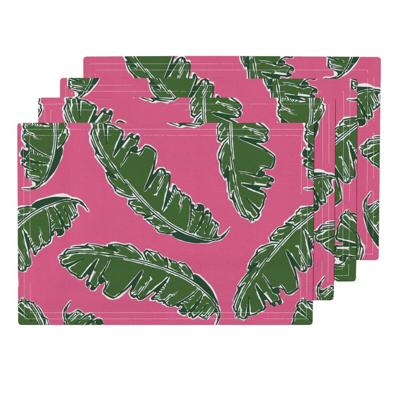- Nouveau Banana Leaf by elliottdesignfactory Set of 4 Palm Leaf Pink Banana Leaf Cloth Placemats by Spoonflower Tropical Placemats