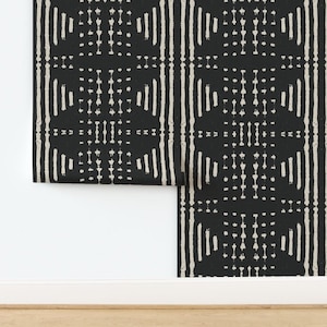 Boho Non-Pasted Wallpaper Farmhouse Stripe Mudcloth Modern Geometric - Terra Esso Black by holli_zollinger Wallpaper by Spoonflower
