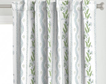 Regency Floral Curtain Panel - Soft Blue And Greens by danika_herrick - Folk Art Style Light Blue Custom Curtain Panel by Spoonflower