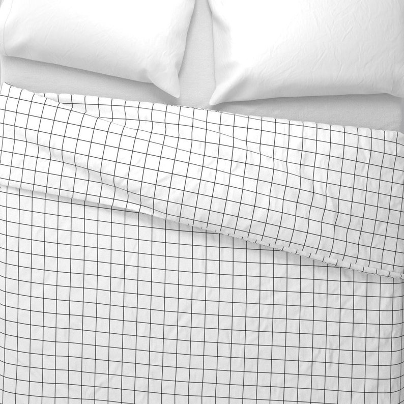 Square Grid Duvet Cover Black and White Windowpane Grid Etsy