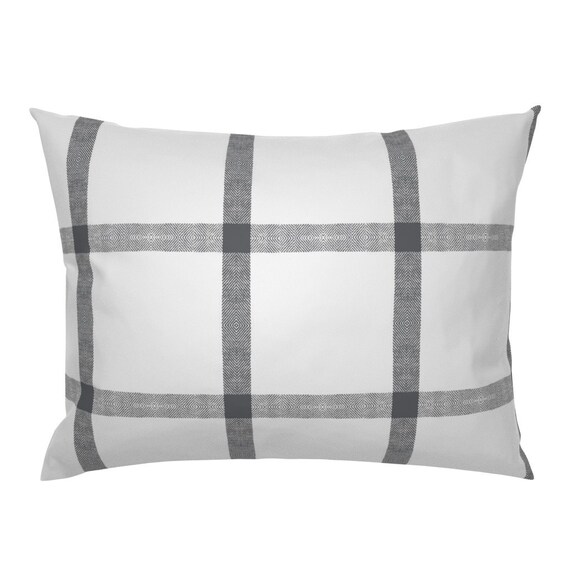 Plaid Pillow Sham Gray White Linen Check Buffalo Plaid by | Etsy