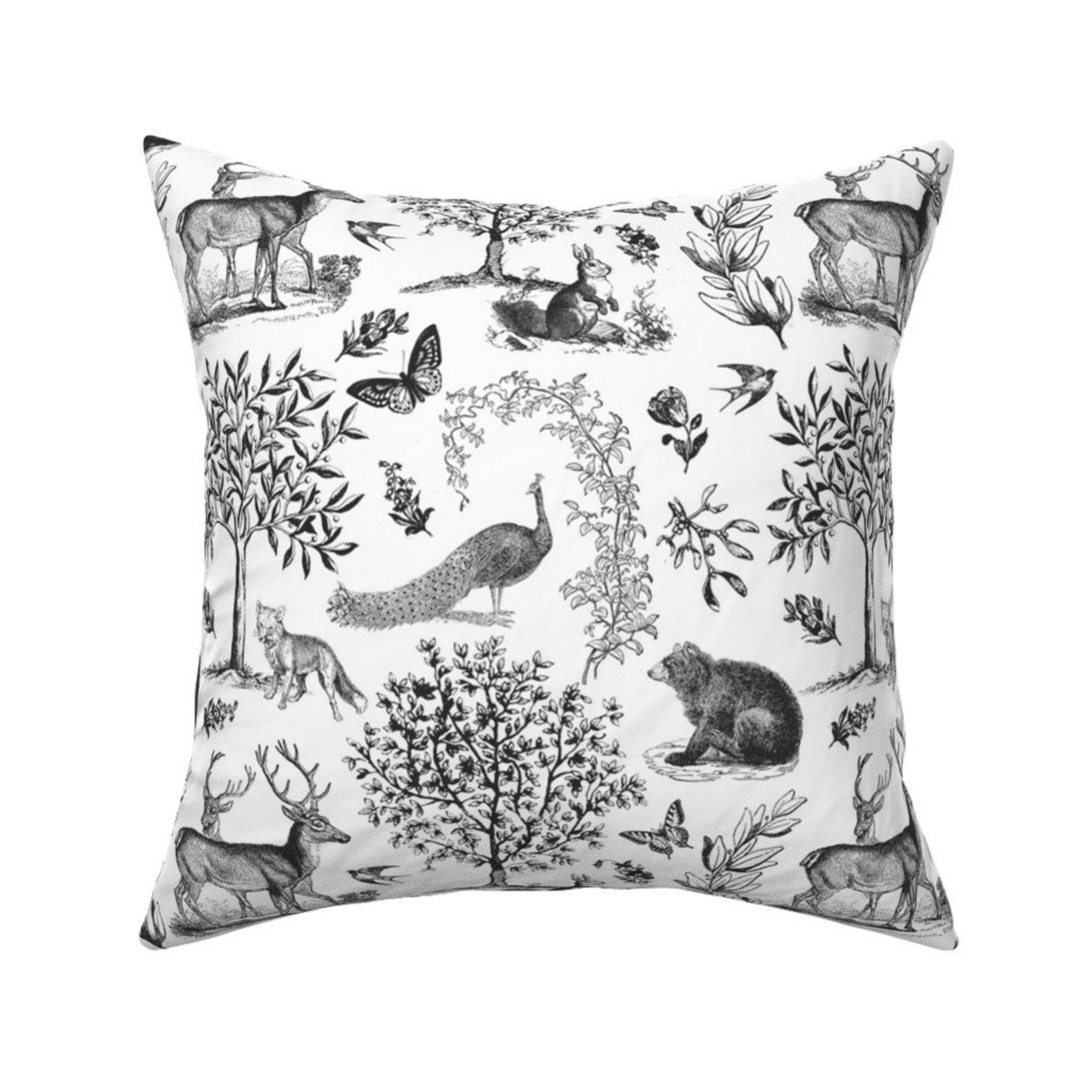 Forest Animals Throw Pillow Toile In Grey On White de Etsy