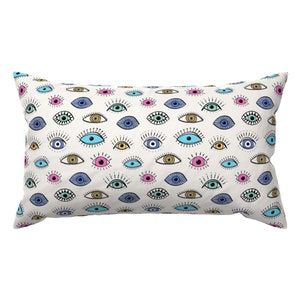 Evil Eye Charm Lumbar Pillow - Evil Eye by vivdesign - Illustrated Eyes Colorful Doodles Lucky Charm Symbols Rectangle Accent Throw Pillow