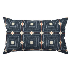 Retro Geometric Accent Pillow - Blooming Garden Navy Black by friztin - Mod Squares Rectangle Lumbar Throw Pillow by Spoonflower