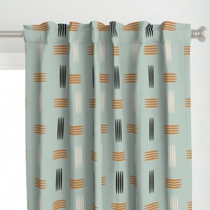 Mod Curtain Panel - Mid Century Modern Teal Blue by chickoteria - Retro Vintage Style Mint Rust White  Custom Curtain Panel by Spoonflower