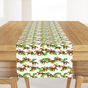 Horses Table Runner - Racing by shellyreneedesigns - Off To The Races Derby Equestrian Jockey Cotton Sateen Table Runner by Spoonflower