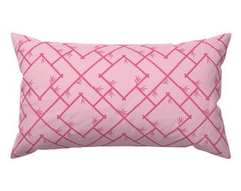 Bubblegum Pink Accent Pillow - Bamboo Chinoiserie Lattice by yesterdaycollection - Magenta  Rectangle Lumbar Throw Pillow by Spoonflower