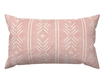 Blush Pink Accent Pillow - Mudcloth Arrow Stripe by littlearrowdecor - African Inspired Rectangle Lumbar Throw Pillow by Spoonflower