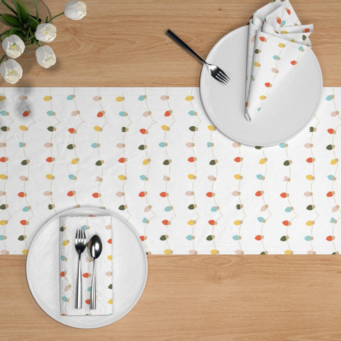 Vintage Christmas Table Runner Retro Twinkle Lights by Etsy