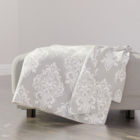 White Throw Blanket Modern Damask by Ciel_bleu_design Gray | Etsy