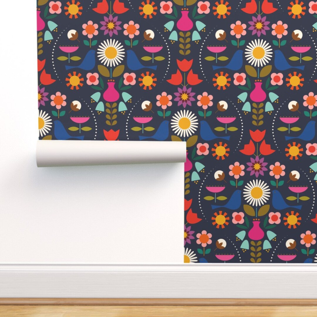Scandi Floral Commercial Grade Wallpaper Scandinavian - Etsy