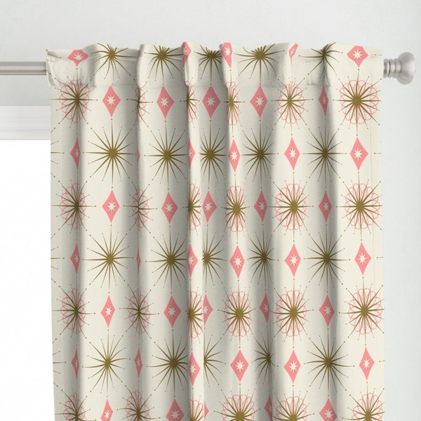 Retro Mod Curtain Panel - Starburst Pink by curiouslondon - Diamond 1950s Starburst Mid-century Custom Curtain Panel by Spoonflower