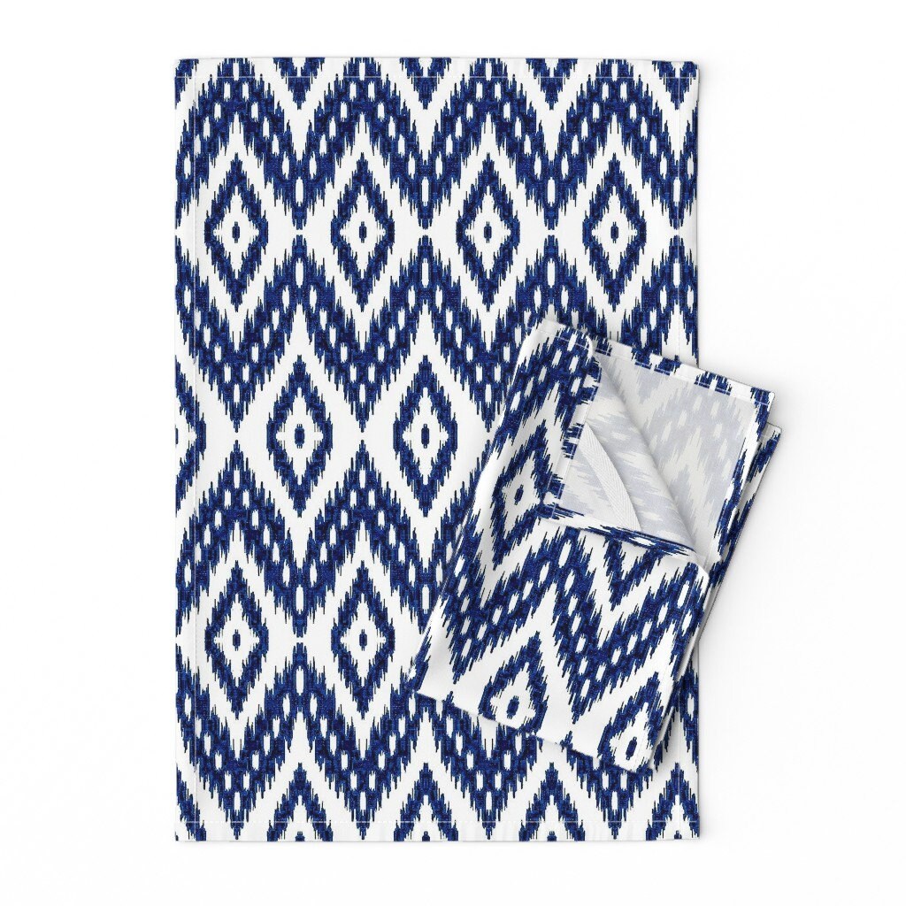 Ikat Tea Towels set of 2 Ikat Navy Blue by Etienne Etsy UK