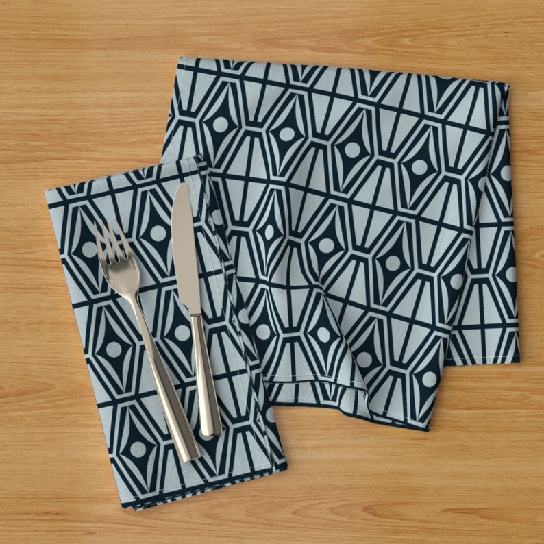 Set of 2 Vintage Inspired Cloth Napkins by Spoonflower - Midcentury Geometric Blue by heatherdutton Retro Diamond Dinner Napkins