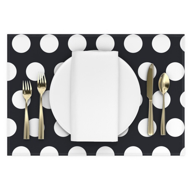 Dots Placemats Set of 2 Polka Dot White Black by Etsy