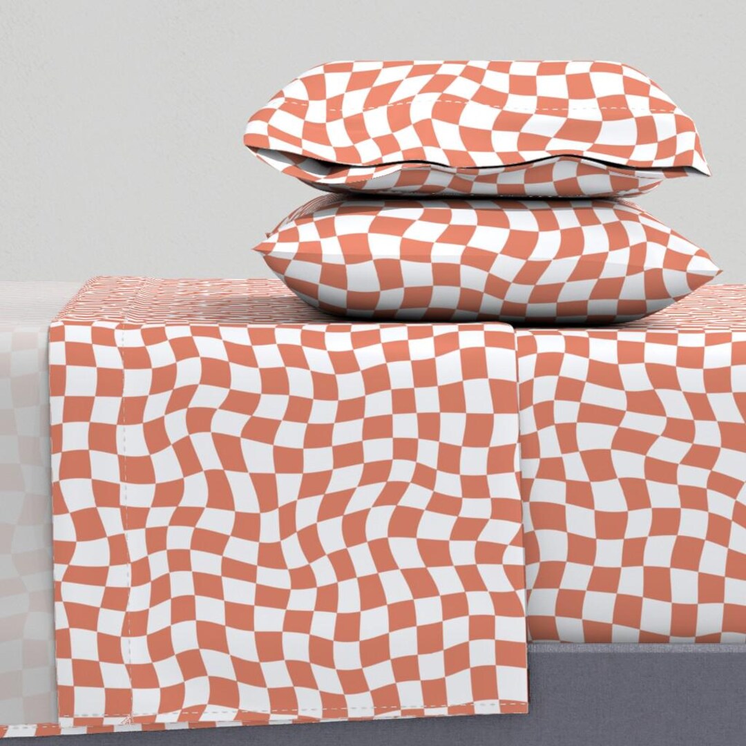 Retro Wavy Check Sheets - Orange Check by Tessab_studio - Y2k 1990s ...