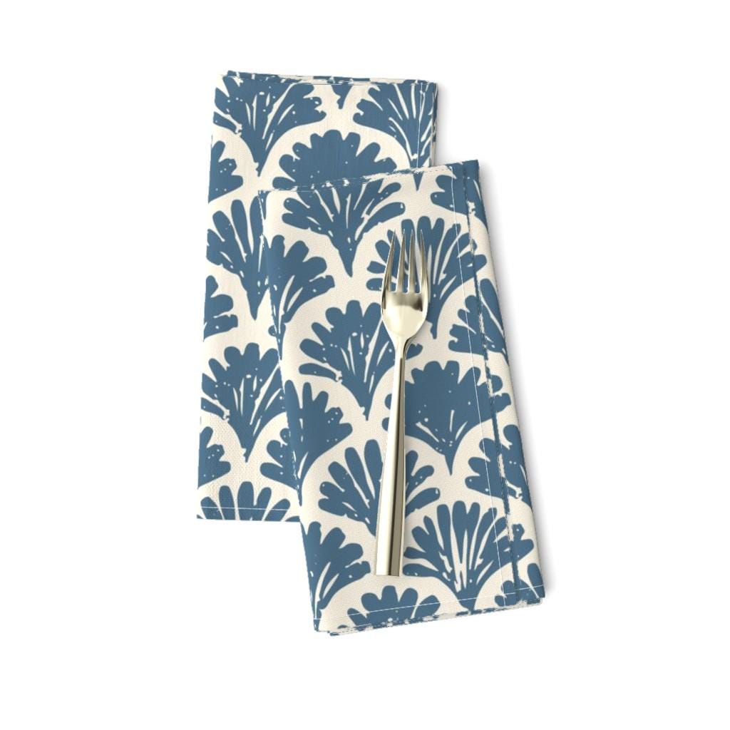 Sea Shell Scallop Dinner Napkins (Set of 2) - Coastal Blue by teri_the_butter - Coastal Nautical Block Print Cloth Napkins by Spoonflower