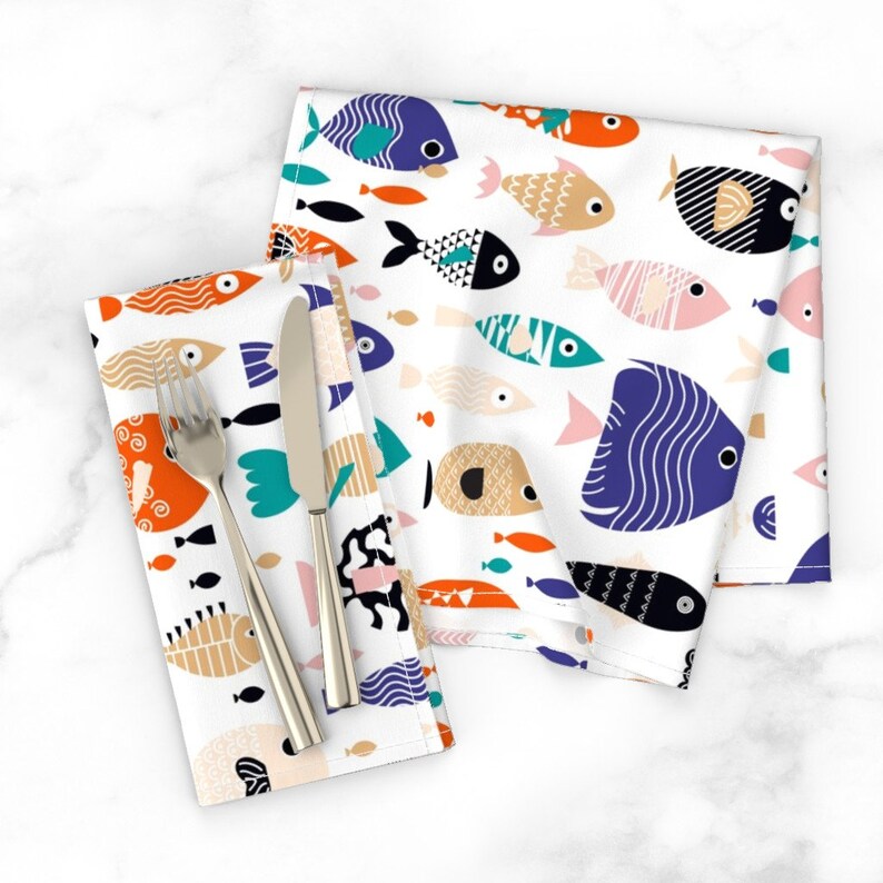 Tropical Fish Dinner Napkins set of 2 All the Fish in the Etsy