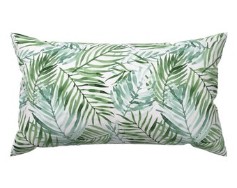 Exotic Accent Pillow - Watercolor Tropics by innamoreva - Palm Leaf Green Jungle Plant Sfaut15 Rectangle Lumbar Throw Pillow by Spoonflower